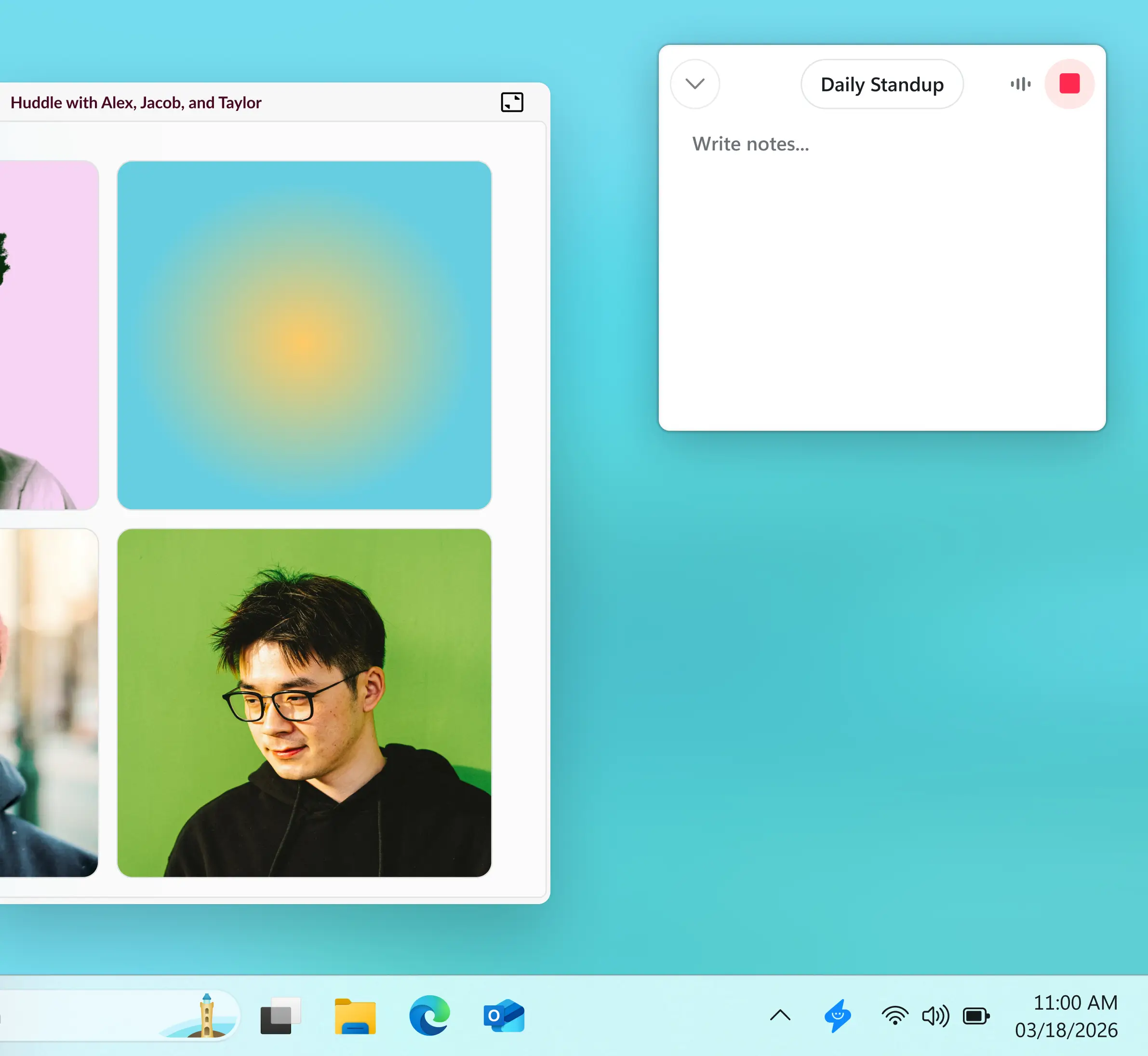 Supernormal Desktop App capturing meeting audio in the background, transcribing all speakers, and creating a complete meeting record without a bot joining the call.