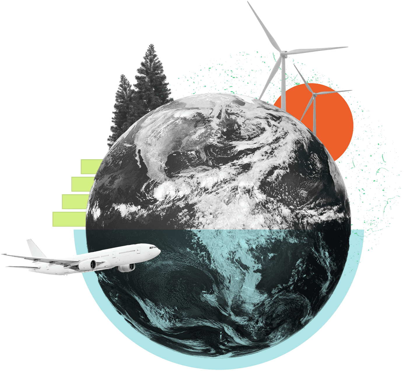 Collage illustration representing global carbon management 