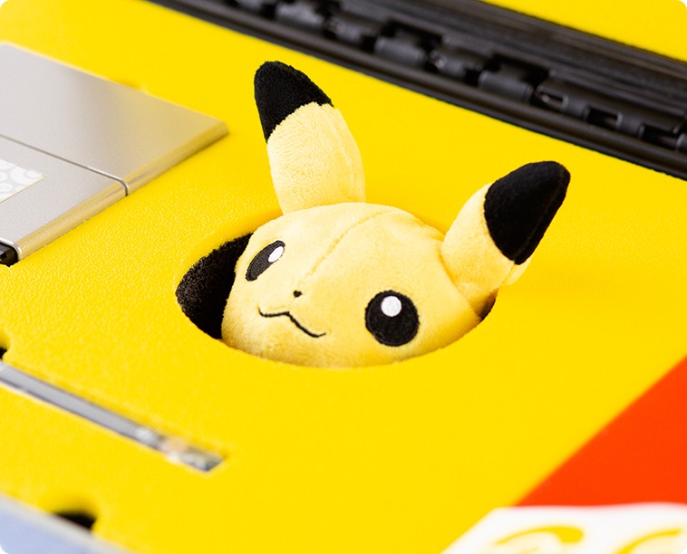 A closeup of a small Pikachu stuffie in the influencer kit