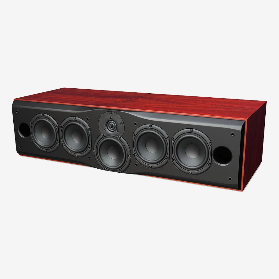 Black and wood-grain center channel speaker