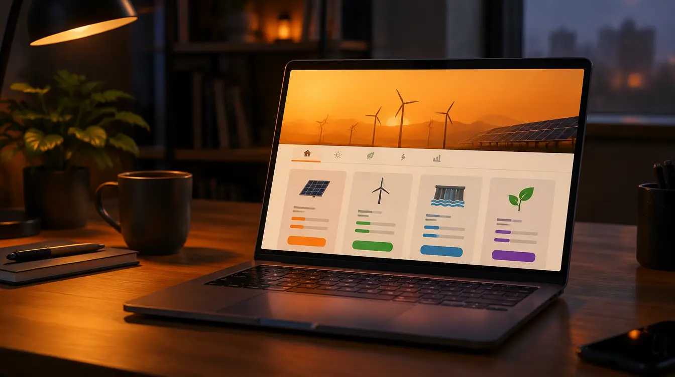 Laptop on a desk displaying a clean energy-comparison website