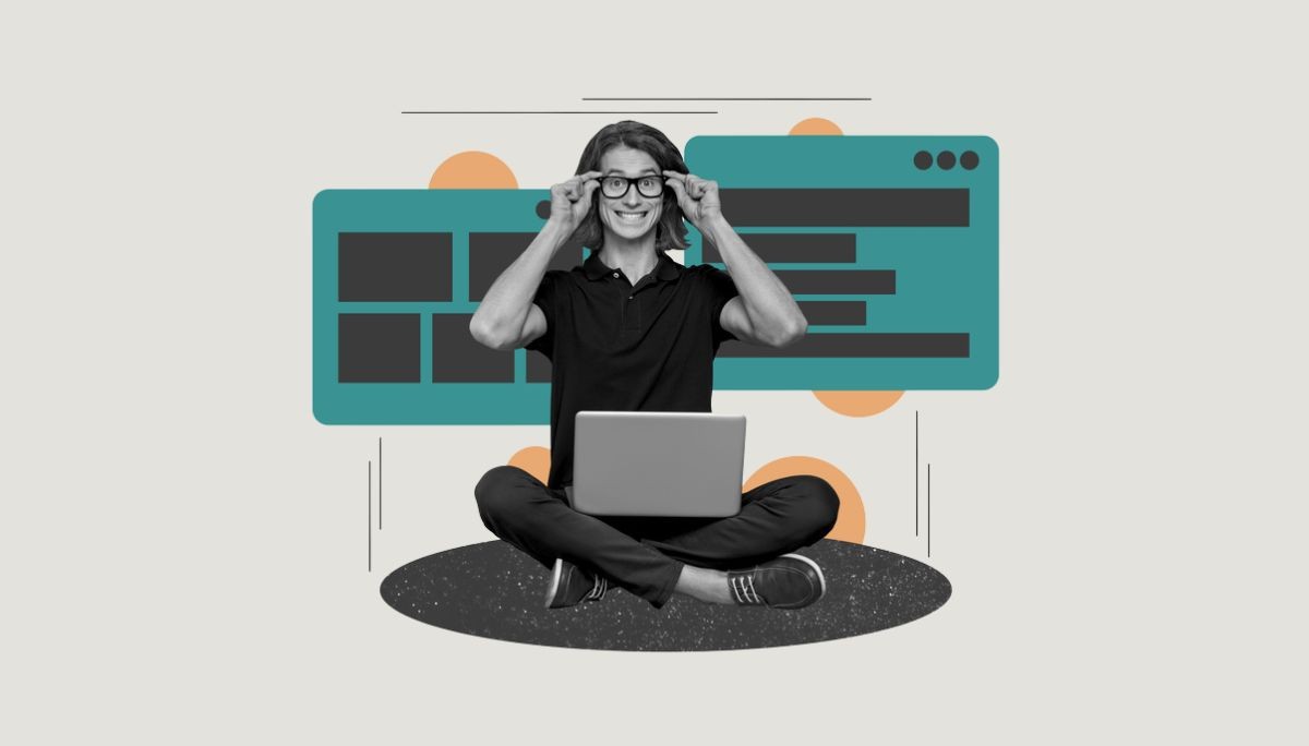 Stylized collage of person working on laptop with abstract tech elements, depicting strategies to score high on Codesignal assessment.