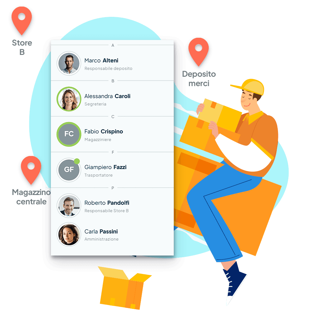 Rilevazione delle presenze in diverse sedi logistiche con tecnologia GPS, Bluetooth o badge tramite Fluida