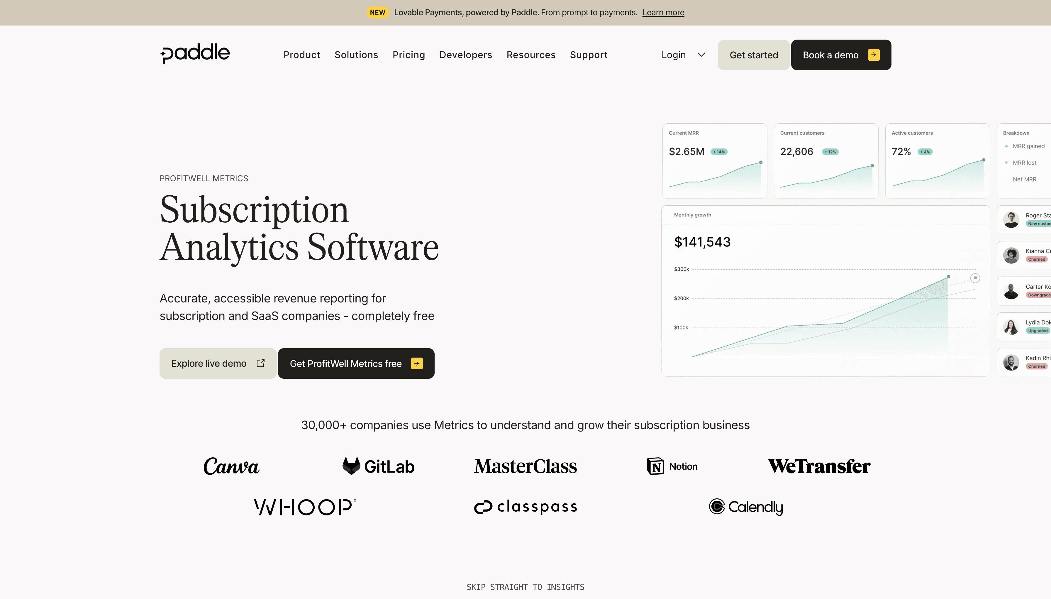 ProfitWell Metrics - Subscription Analytics Software