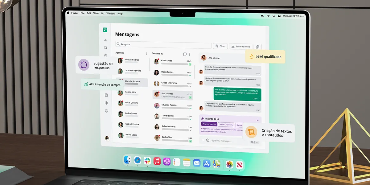 Ilustração de painel centralizando conversas de WhatsApp vindas de número e nome de usuário.