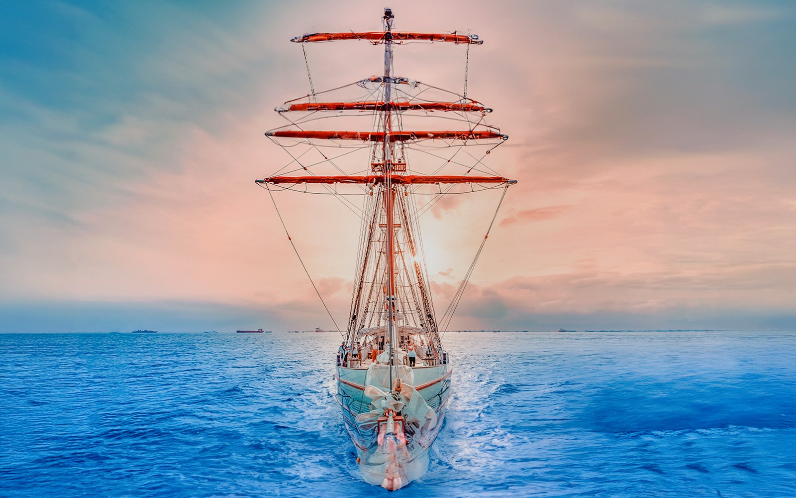 The Royal Albatross ship docked at sunset, Singapore.