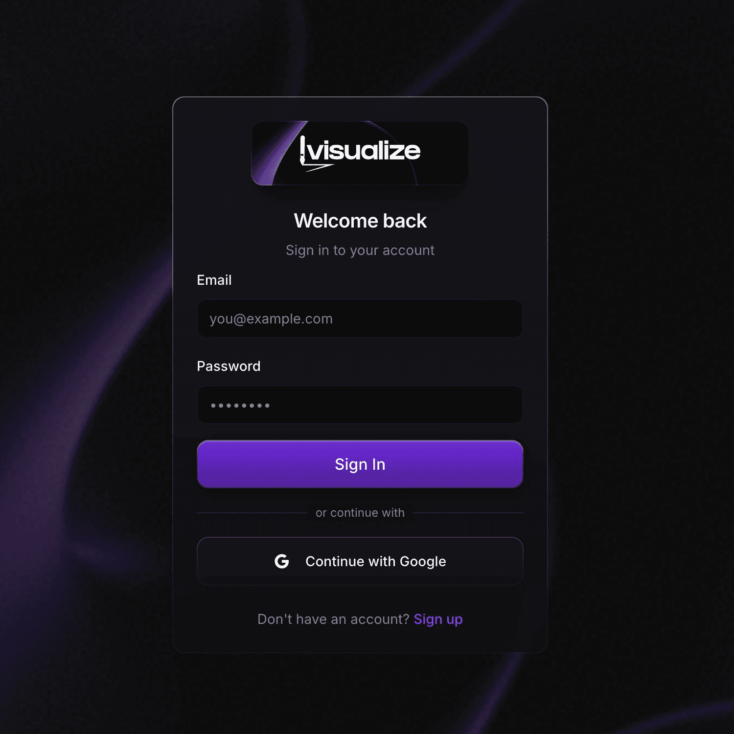 Visualize Sports Design Agency Login Dashboard screen