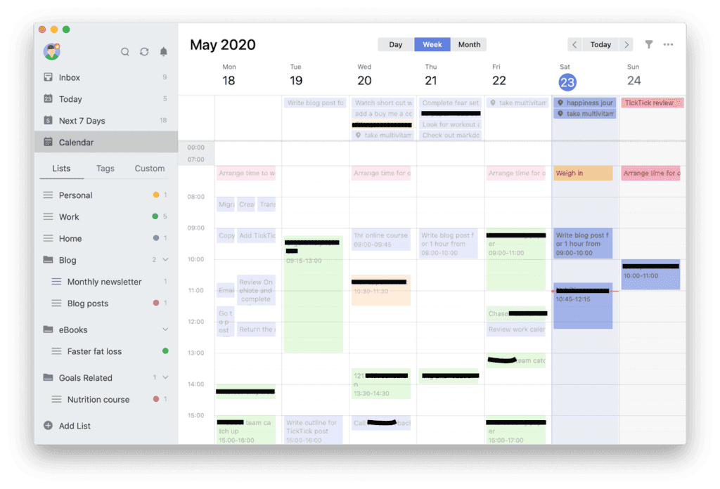 TickTick's calendar interface