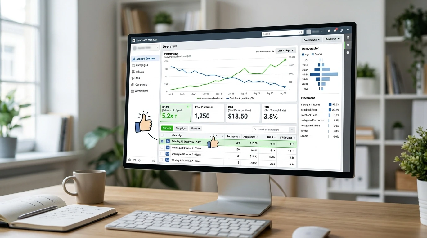 Analytics Meta Page showing the statistics of the Ad