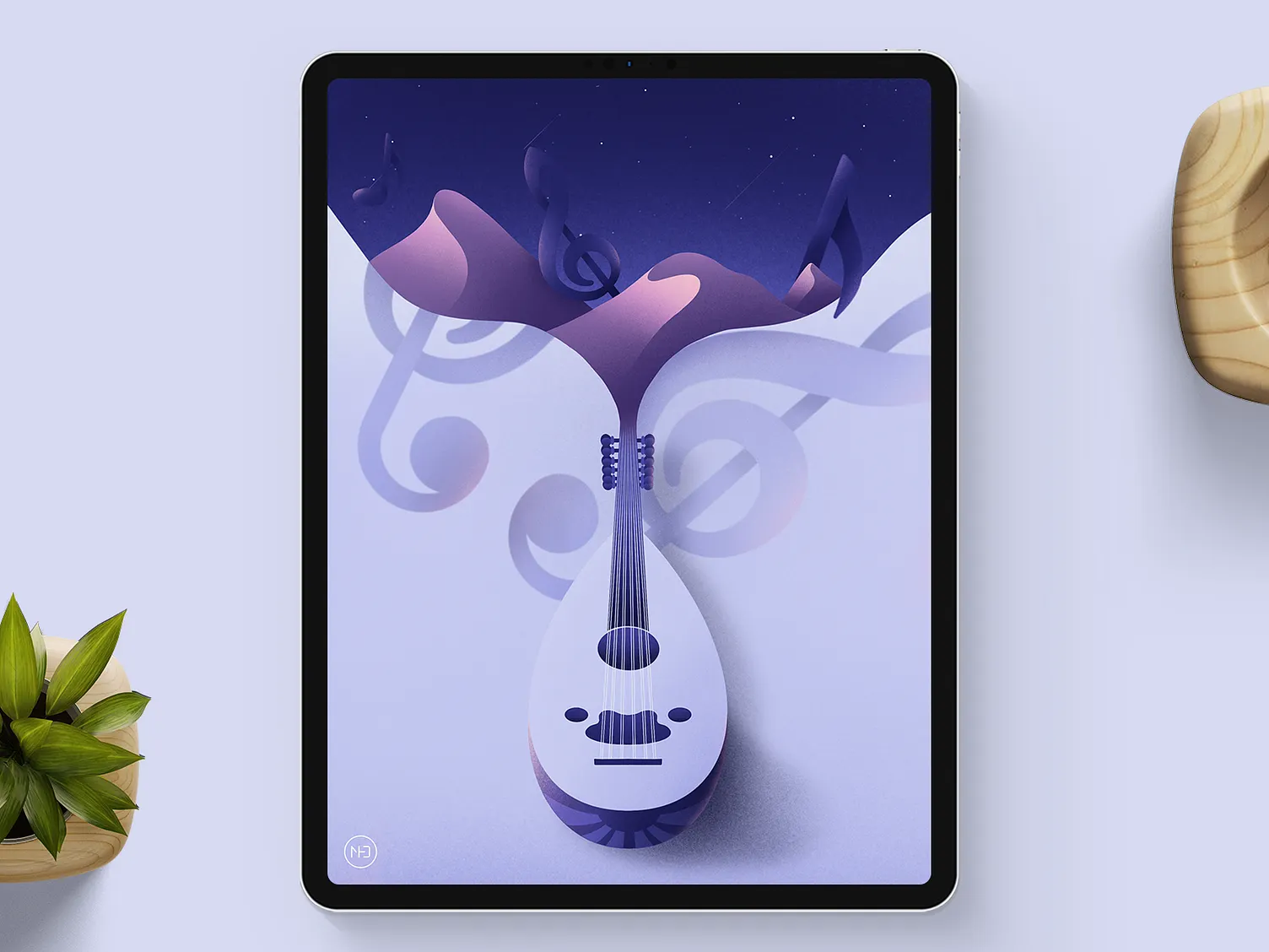 Digital art displayed on tablet screen showcasing creative design work by Mohamad Silwady