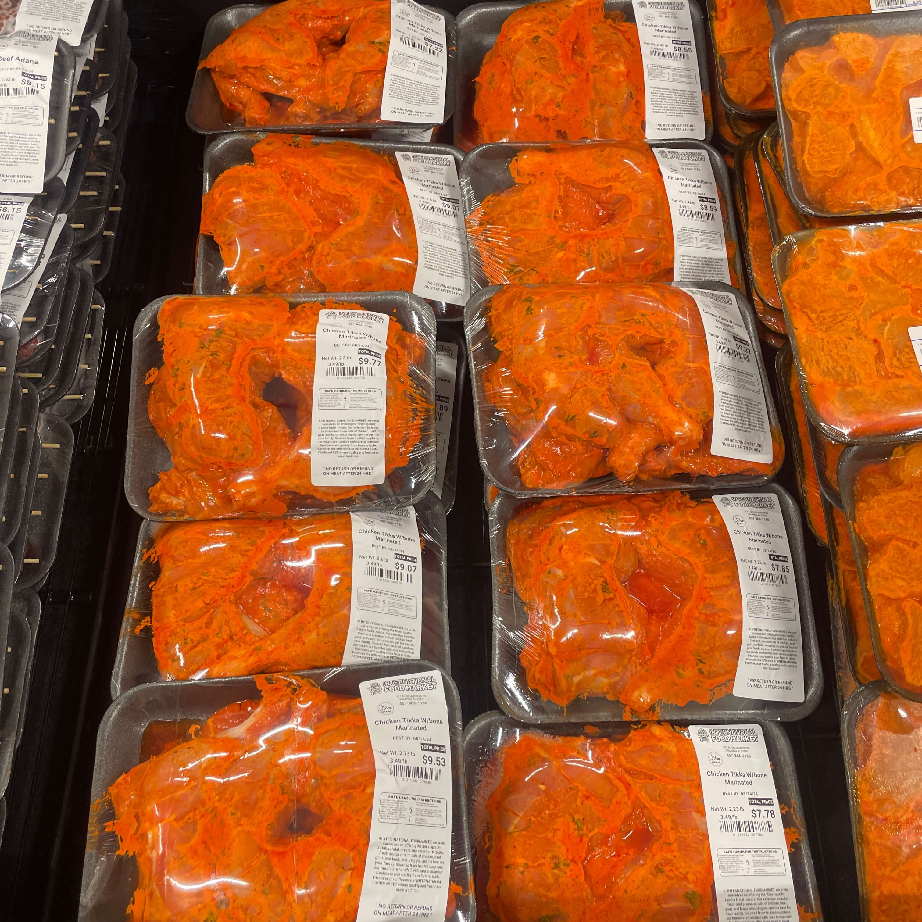 Pre-marinated chicken portions perfect for grilling, available at International Food Market Orlando.