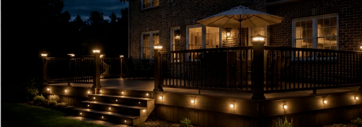 Finished deck with railing and table