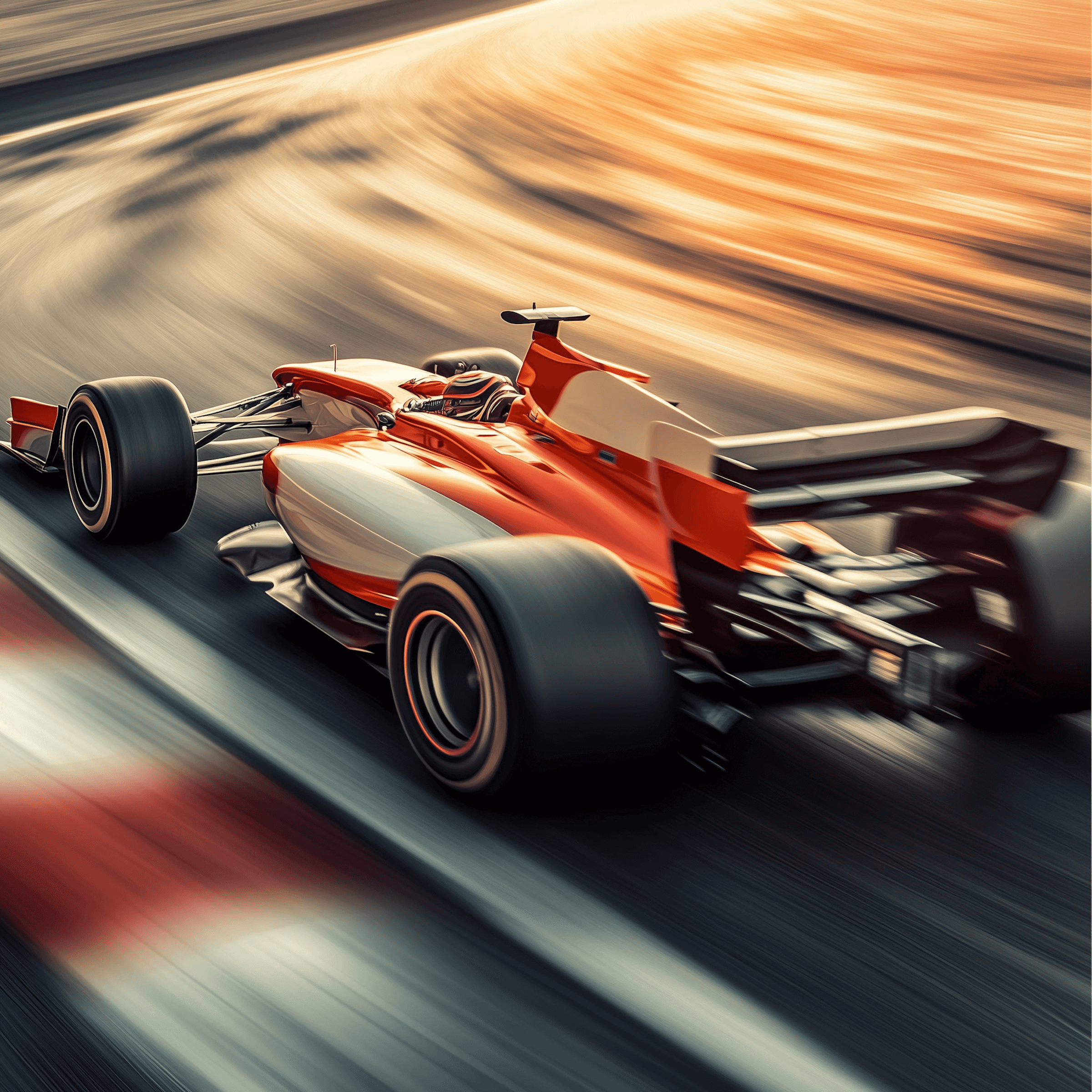 Race car speeding through a curve with motion blur
