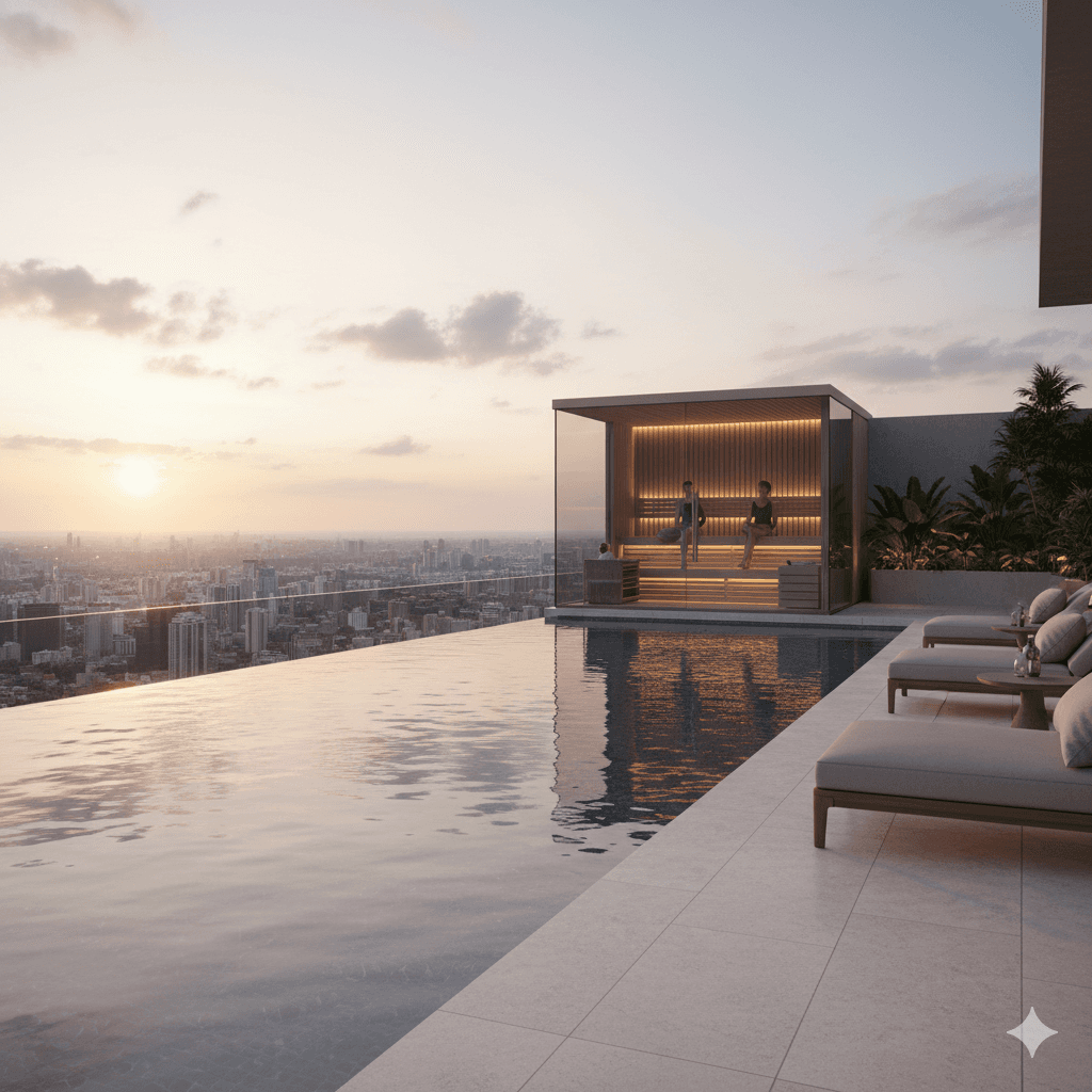M3M The Address Noida: Rooftop infinity pool and floating sauna amenity