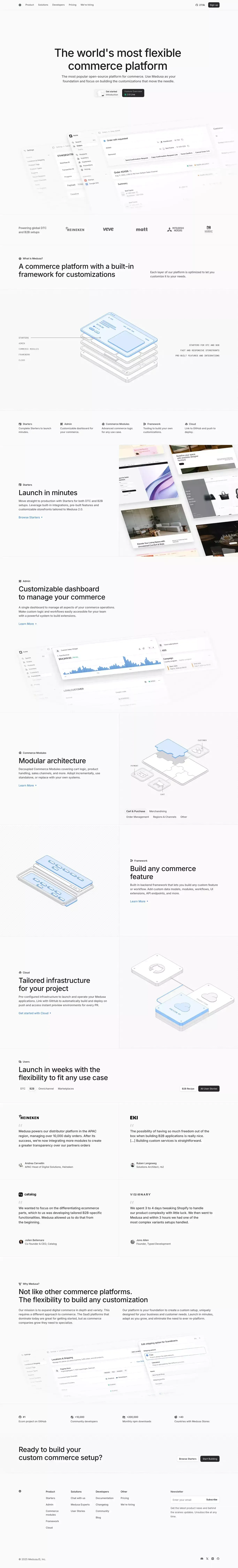 Medusa - World's most flexible commerce ecommerce page screenshot showcasing Ecommerce and Tech design