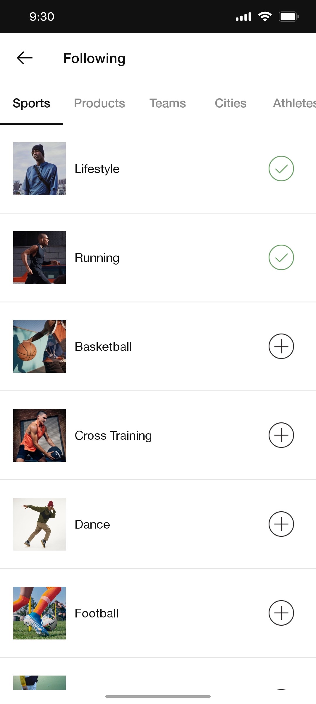 Nike App Following Screen
