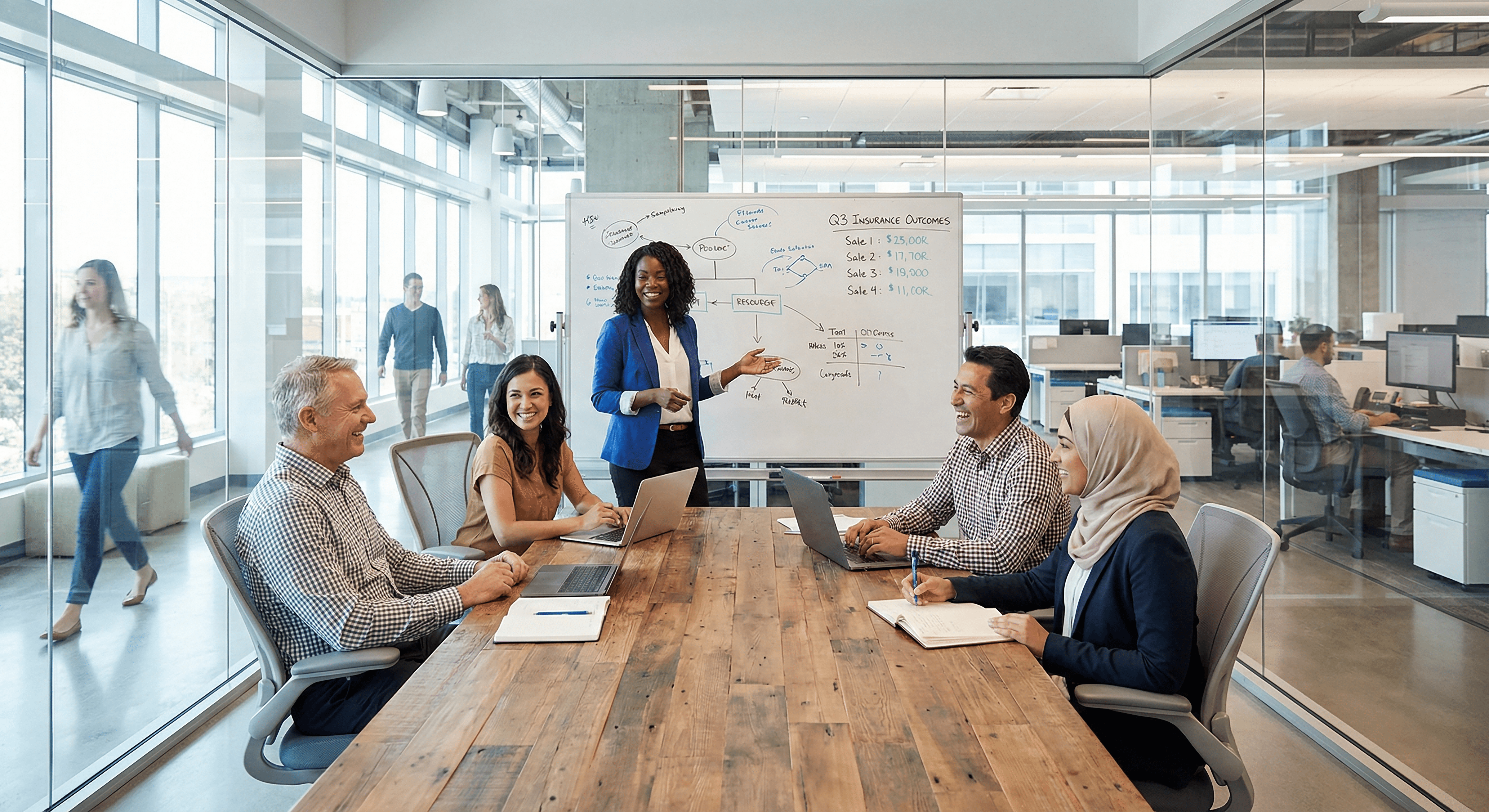 insurance team discussing life insurance lead generation strategies.png