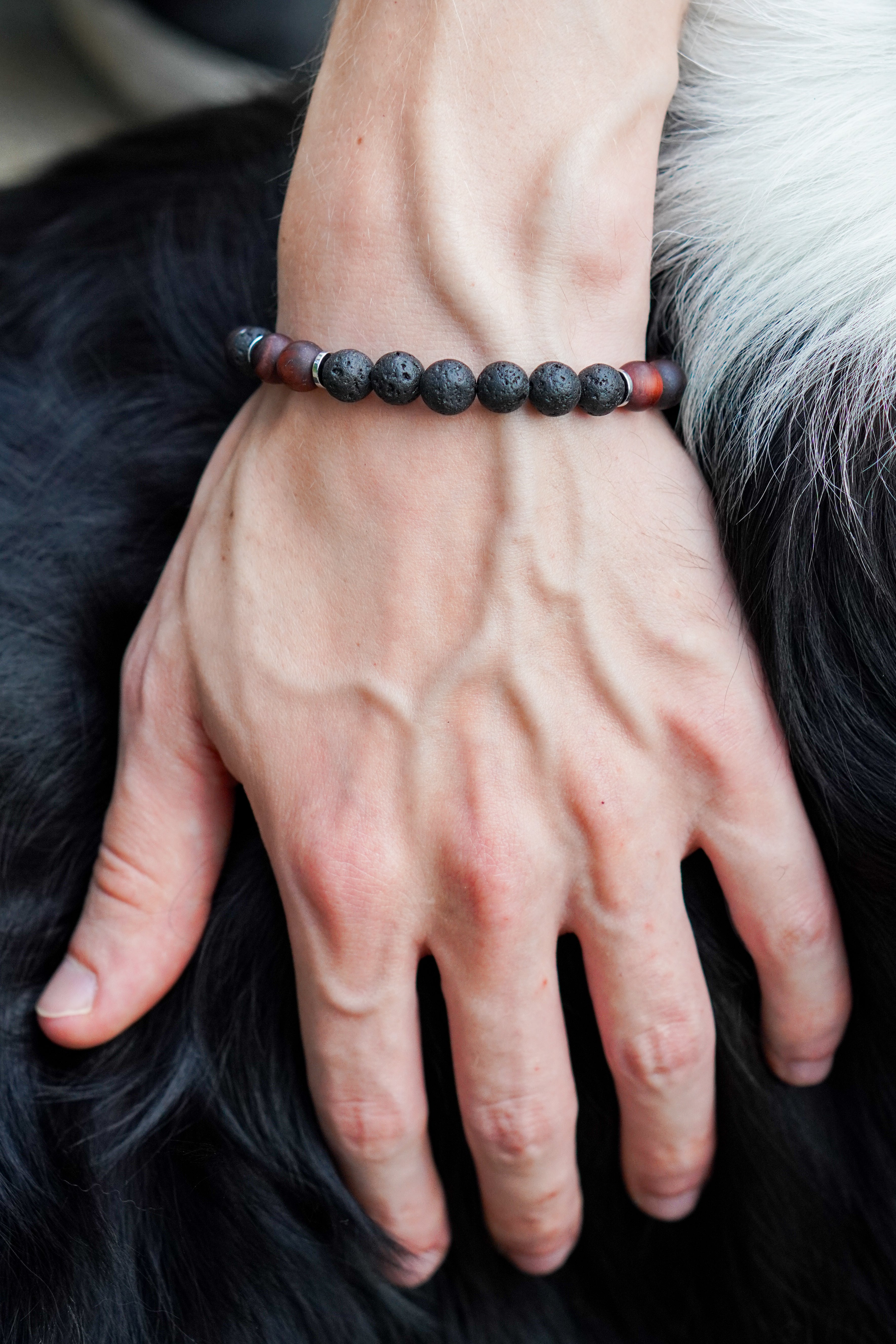 Bransoletka męska z kamieni naturalnych bawole oko i skała wulkaniczna, kolekcja RAW