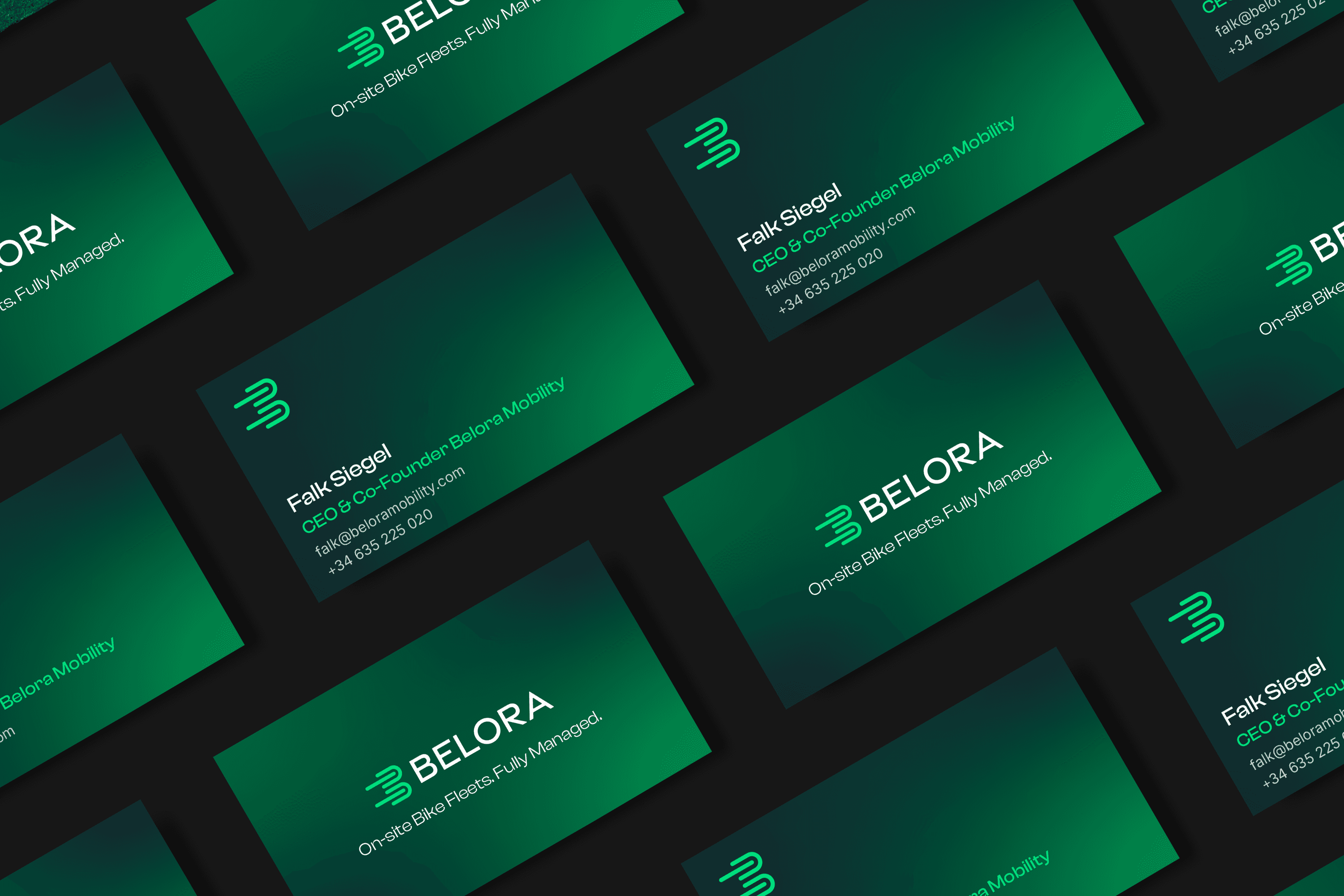 Business cards with the Belora brand