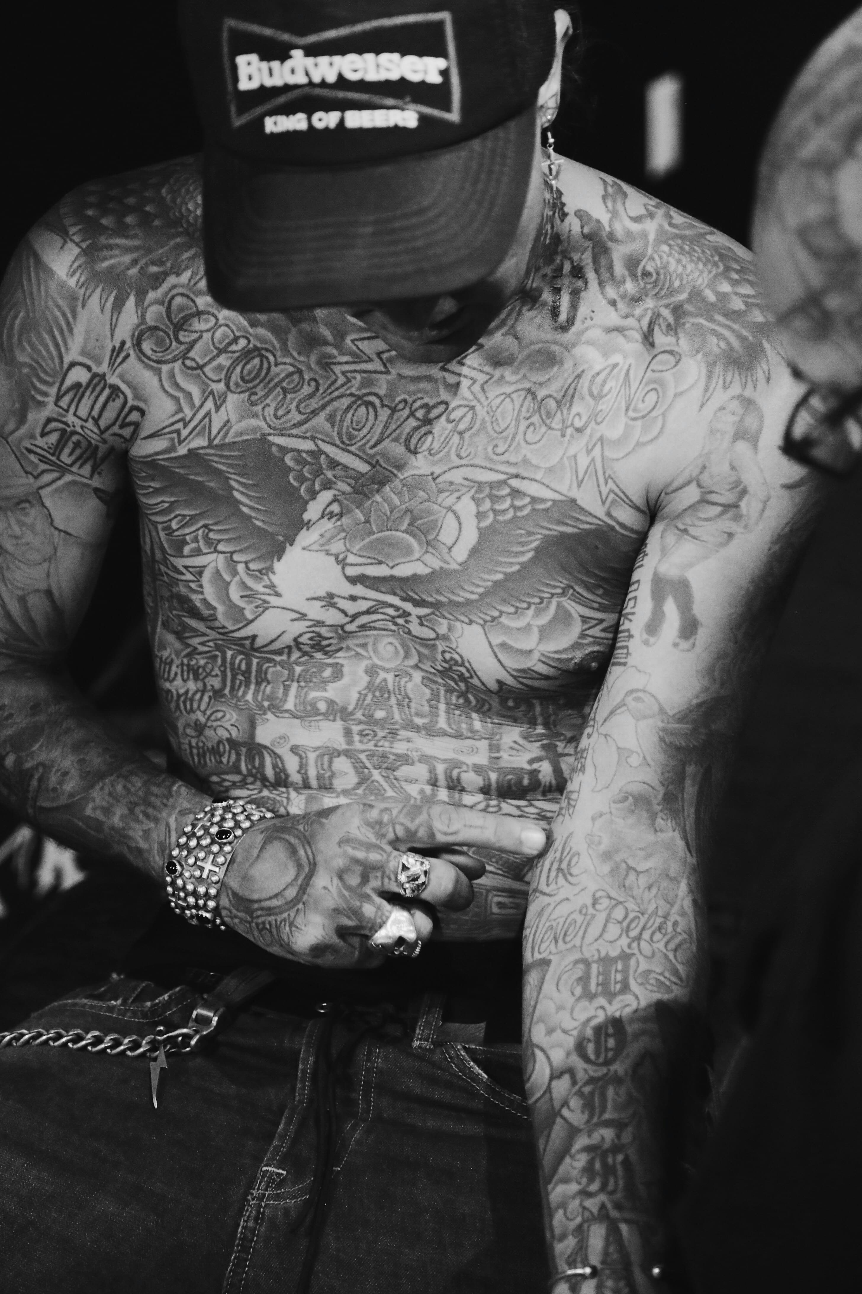 Black and Grey tattoo on a man torso