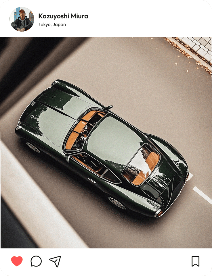 A sleek car parked against a vibrant backdrop, showcasing its design and style for an Instagram post.