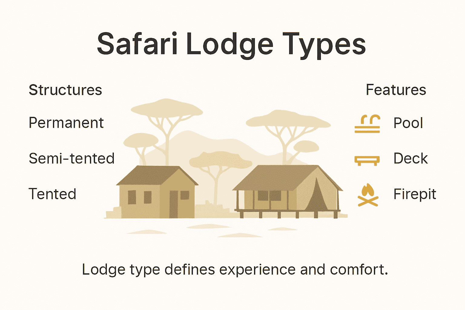 Infographic showing safari lodge types and features