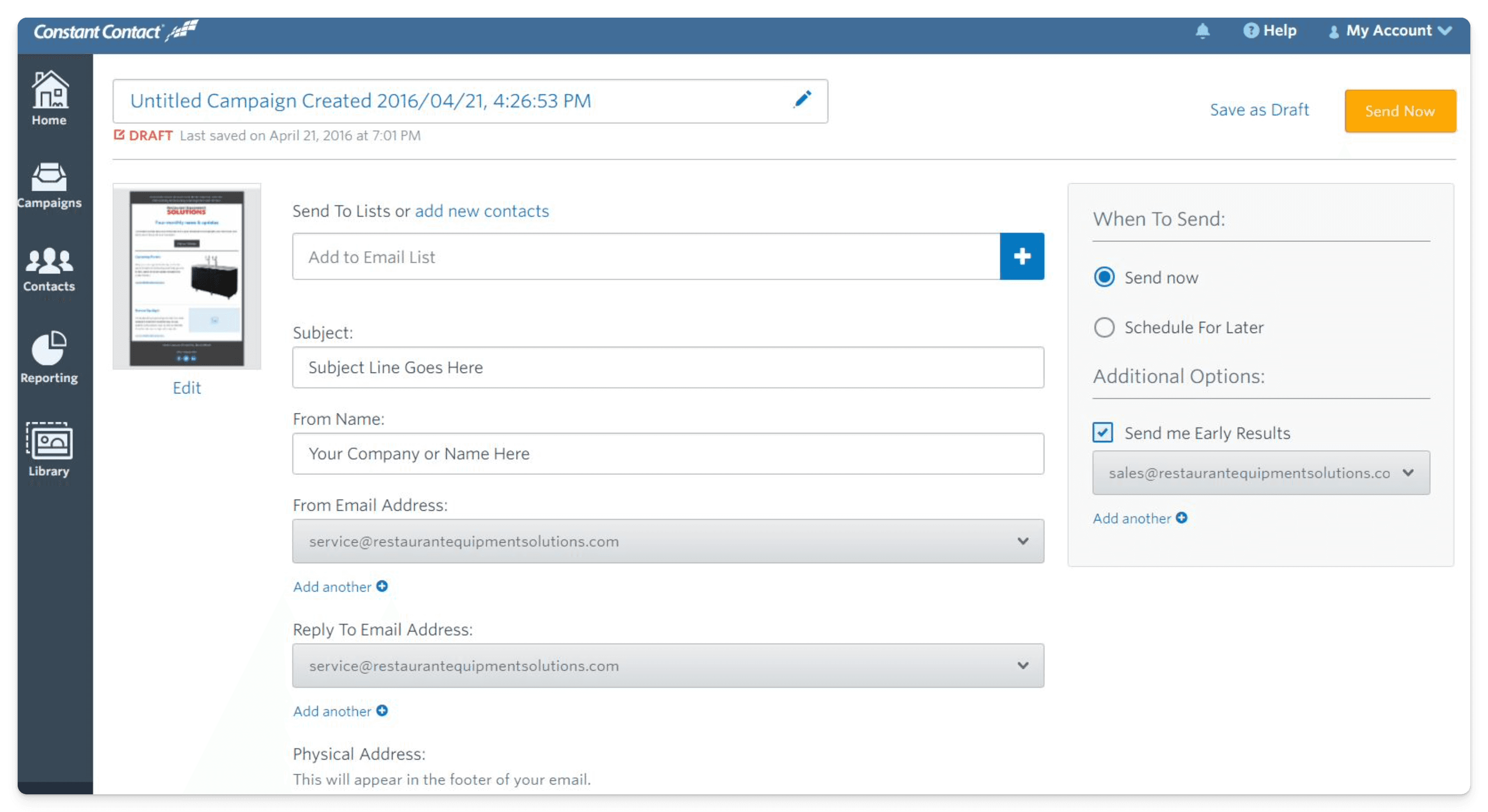 Constant Contact interface