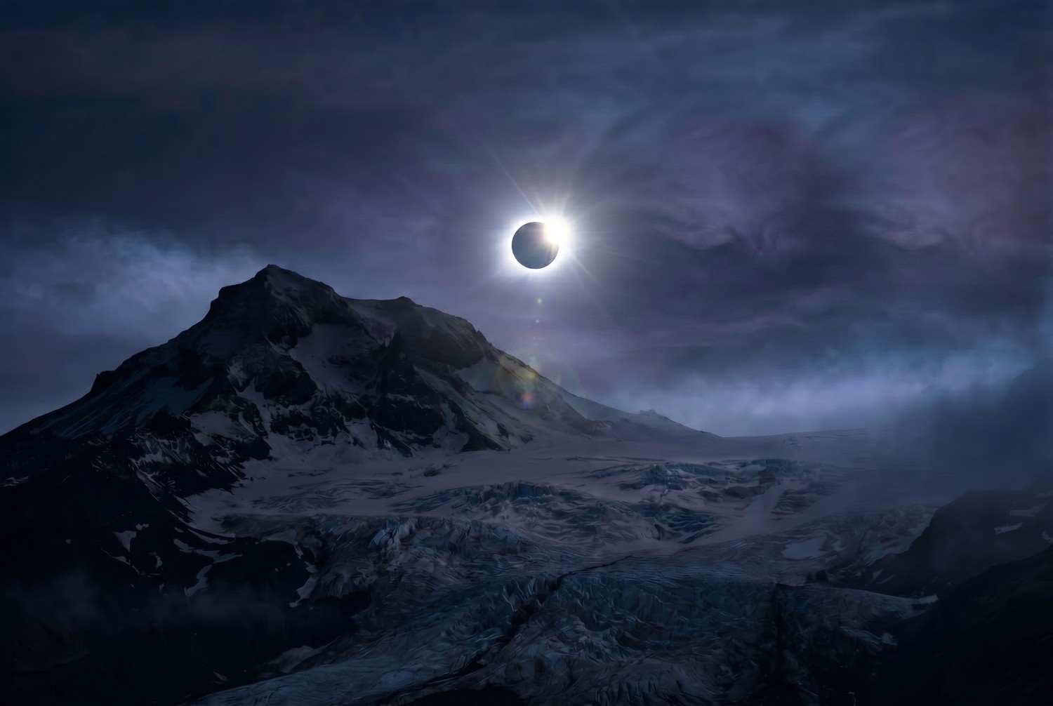 Solar eclipse over Snæfellsjökull in Island 