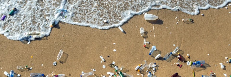 Plastic waste washed up on a beach