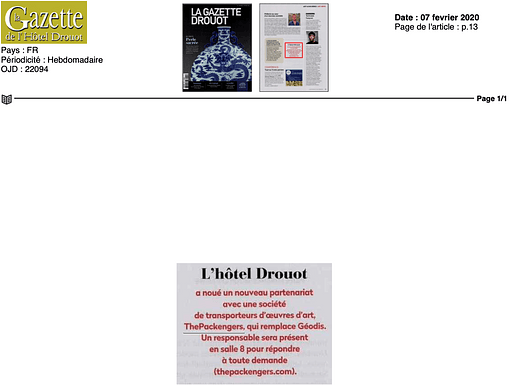 L'article de la gazette de l'hôtel Drouot