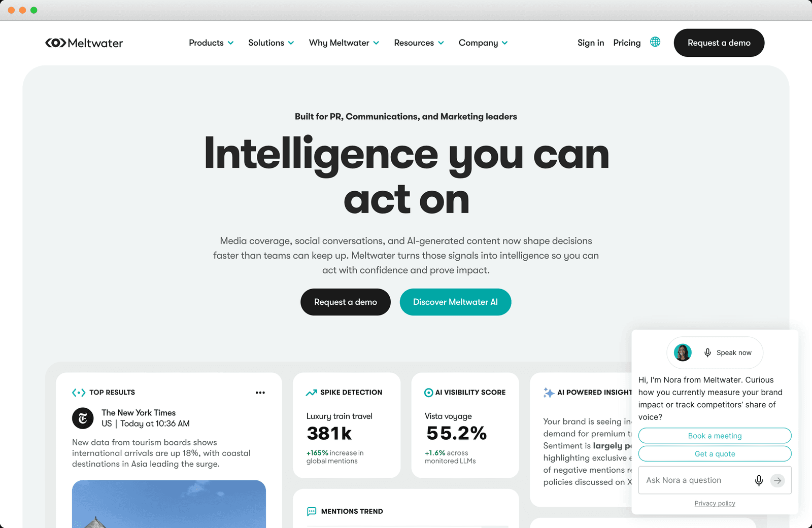 Meltwater homepage, Intelligence you can act on hero