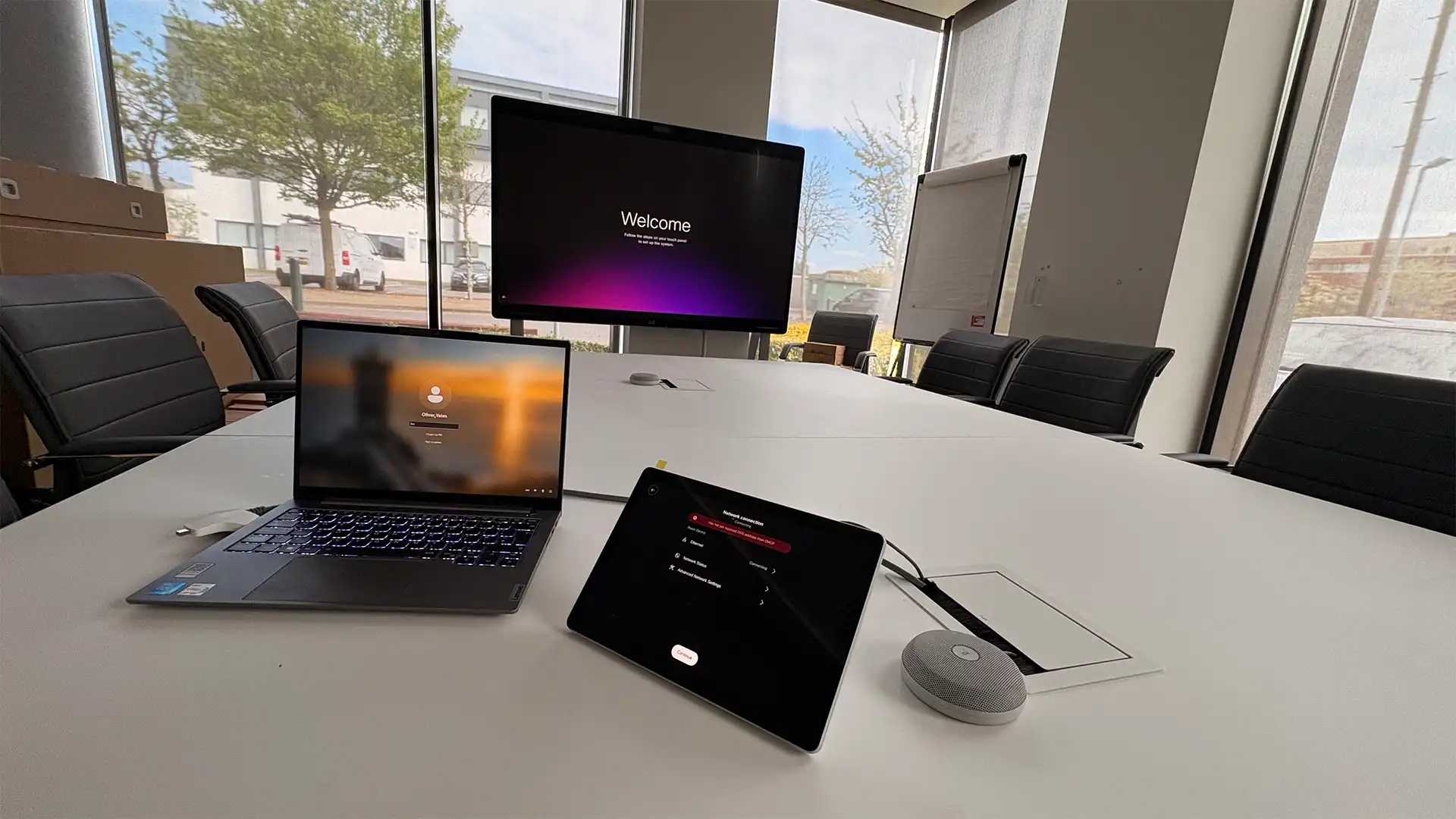 Executive meeting room with integrated display and AV equipment