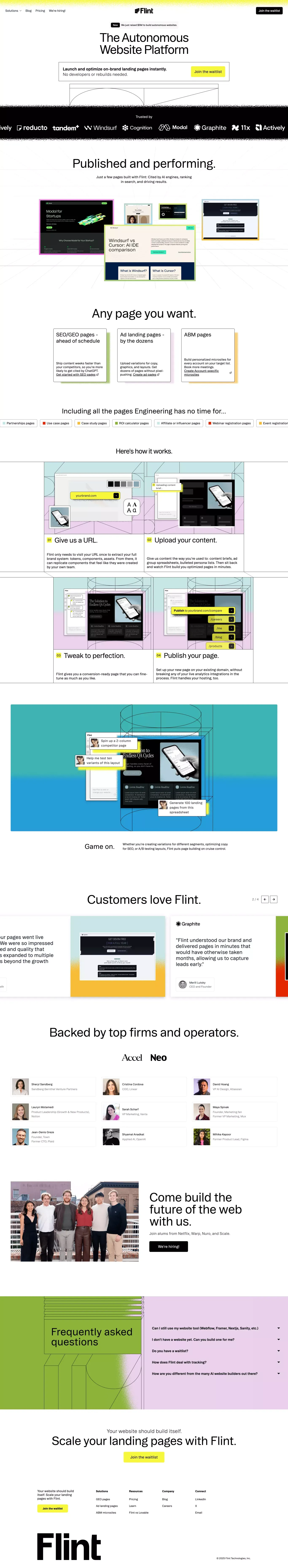 Flint portfolio page screenshot showcasing Design and Tech design