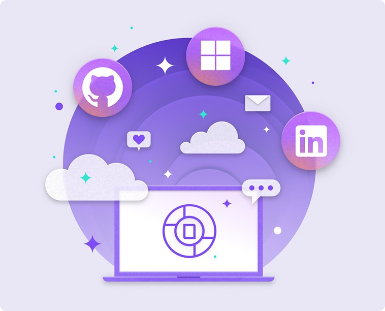 Graphic design including github, microsoft, and linkedin logos
