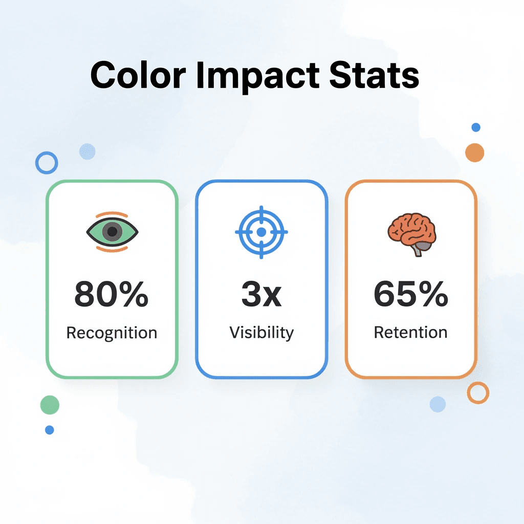Statistics showing color impact on brand recognition and visibility