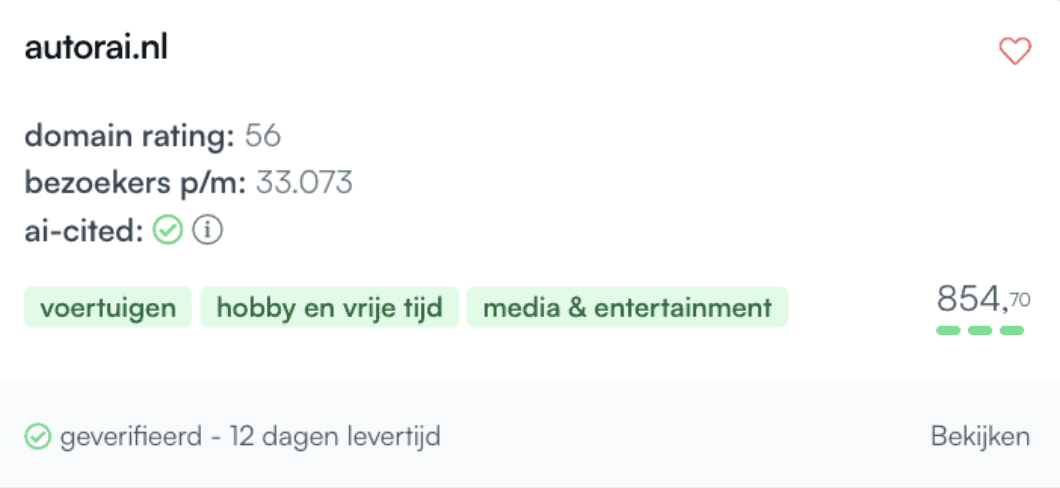 Foto van een voorbeeld van een backlink en de informatie van de backlink