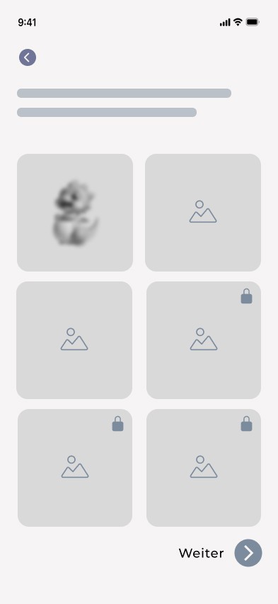 Wireframe Smarthone: Onboarding Begleittier-Auswahl