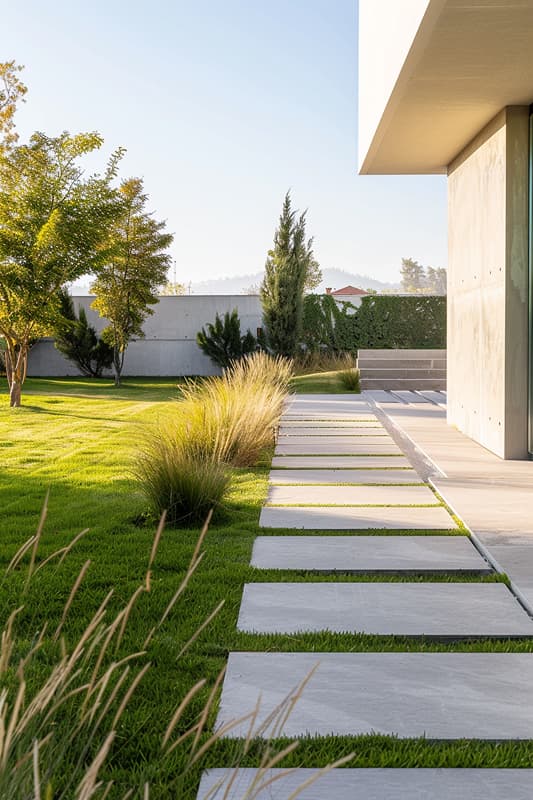 Finished garden with lawn and pathway, completed landscaping result