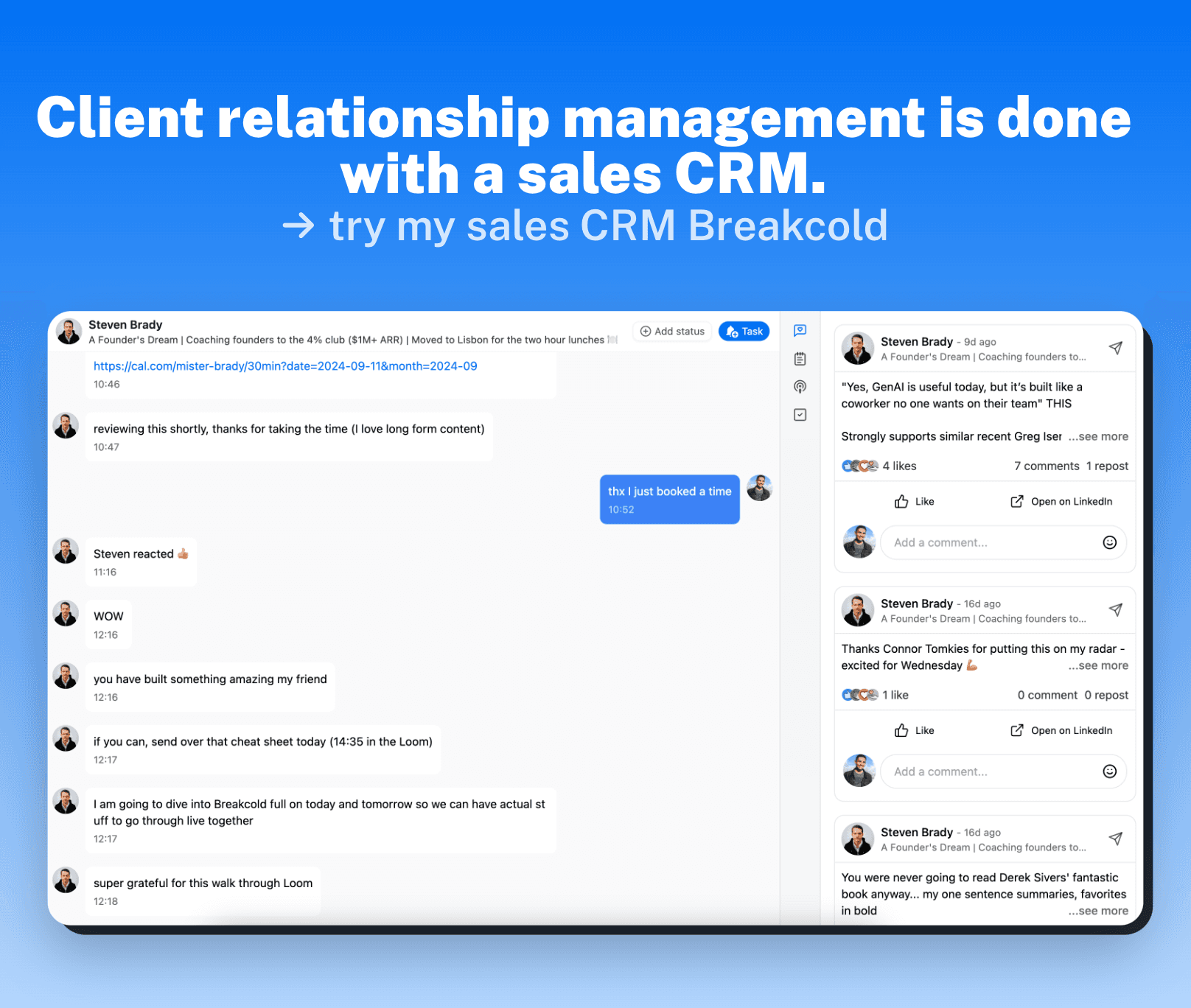 Client Acquisition vs. Client Relationship Management: example 2