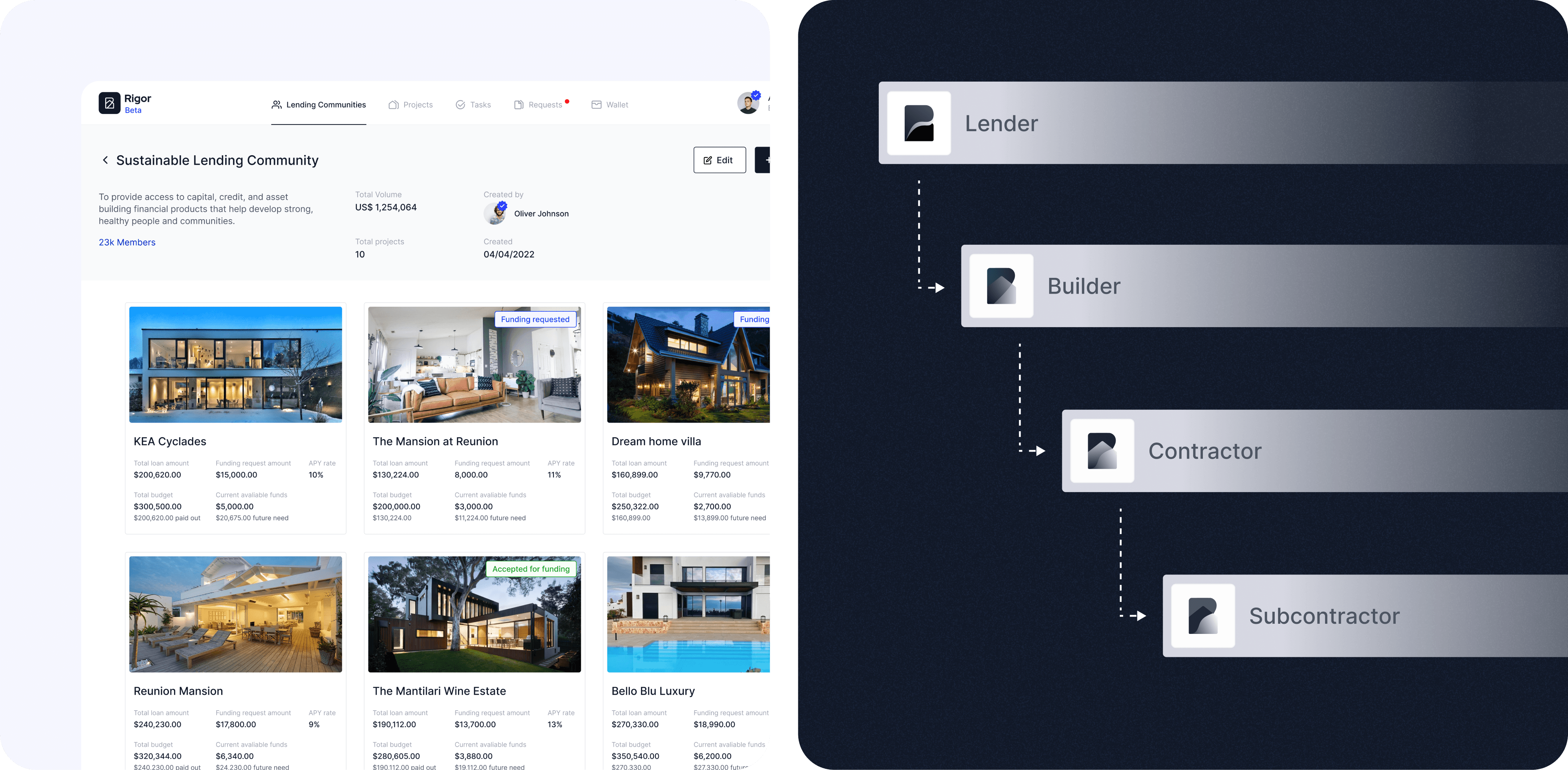 Split-screen interface showcasing a list of images on the left and a menu with options on the right.