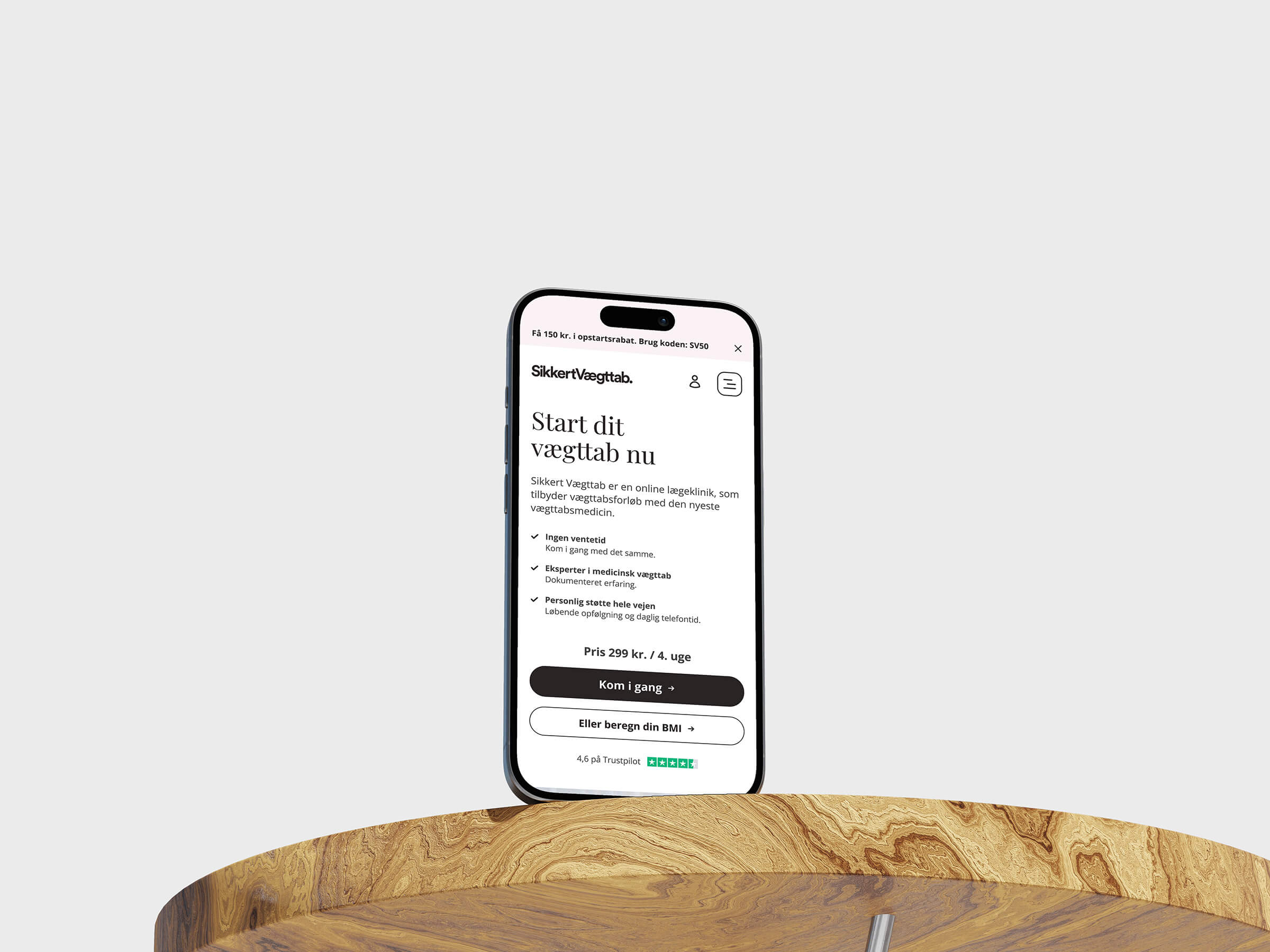 Sikkert Vægttab mobile view of landing page made by Gneis
