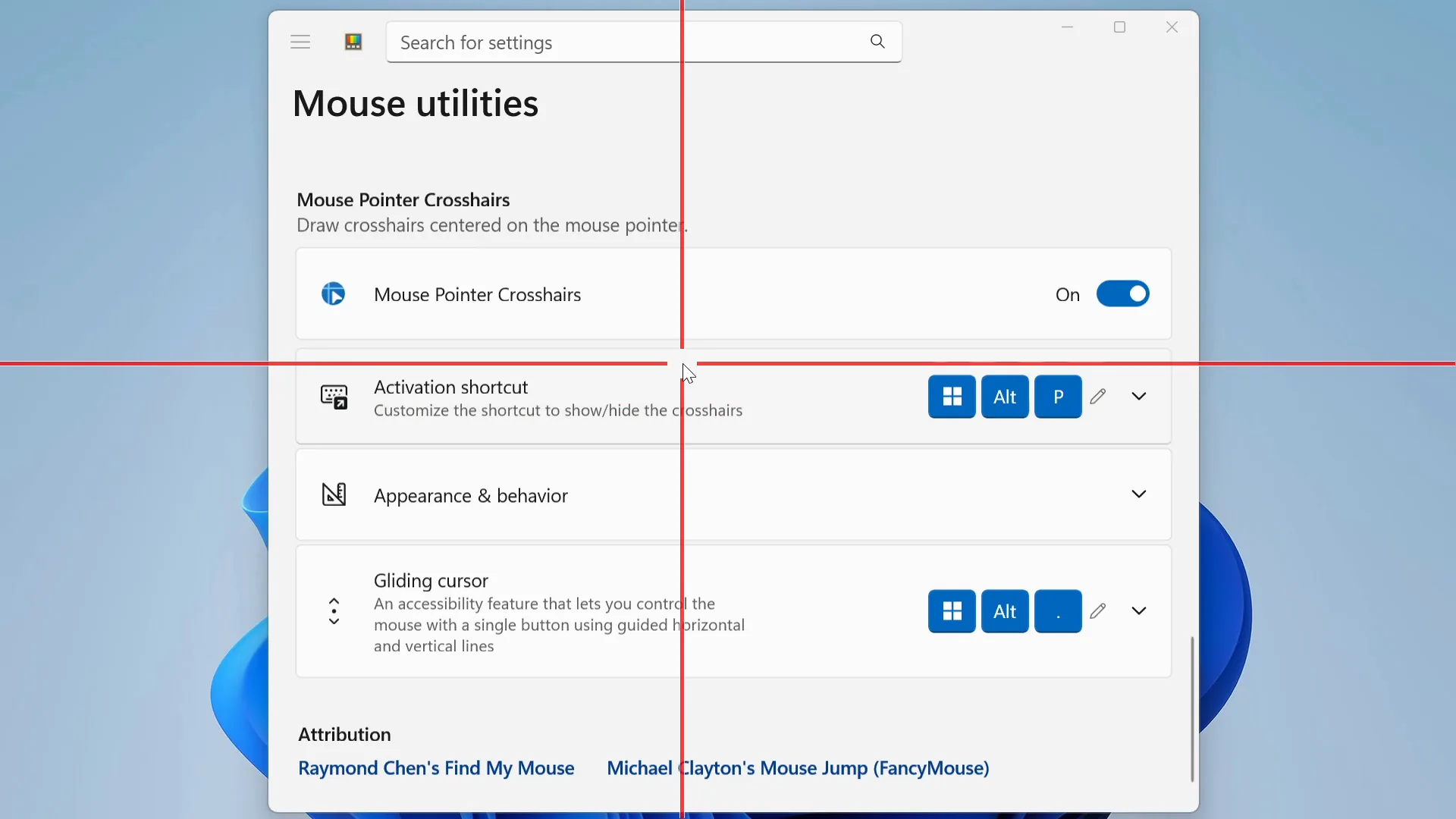 Mouse Crosshairs centered on the pointer