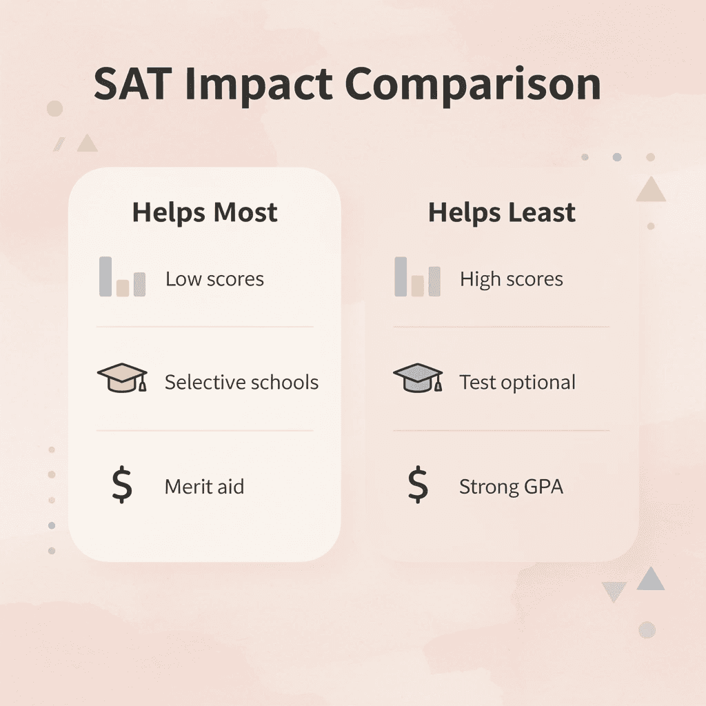Comparison chart showing when SAT helps most versus least