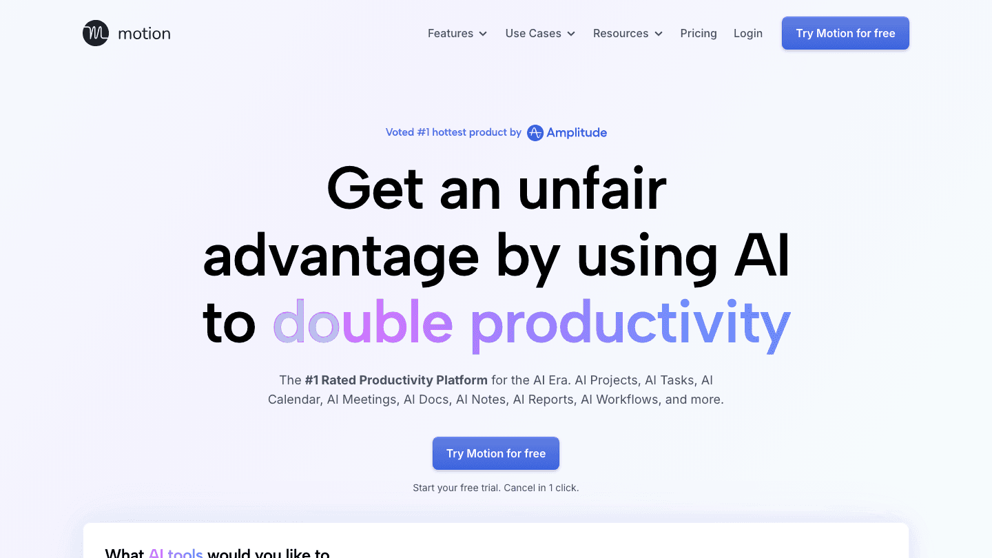 Motion AI scheduling platform website