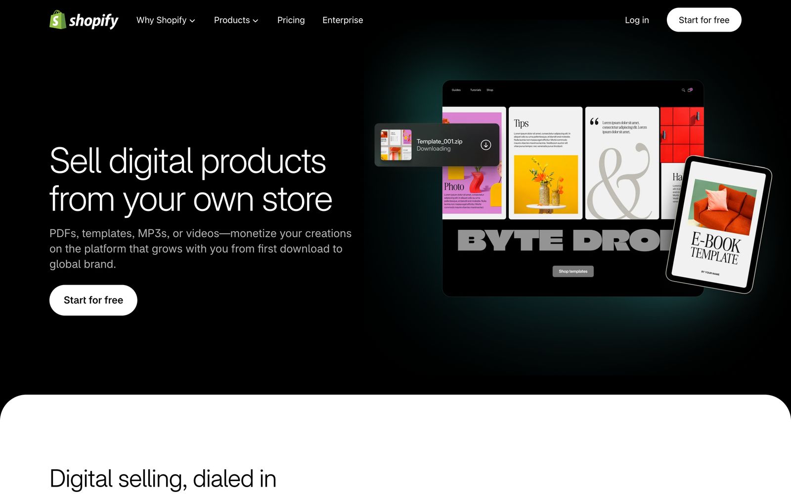 Shopify’s page: Sell digital products from your own store