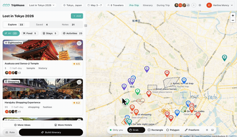 A GIF of the TripWeave in app experience