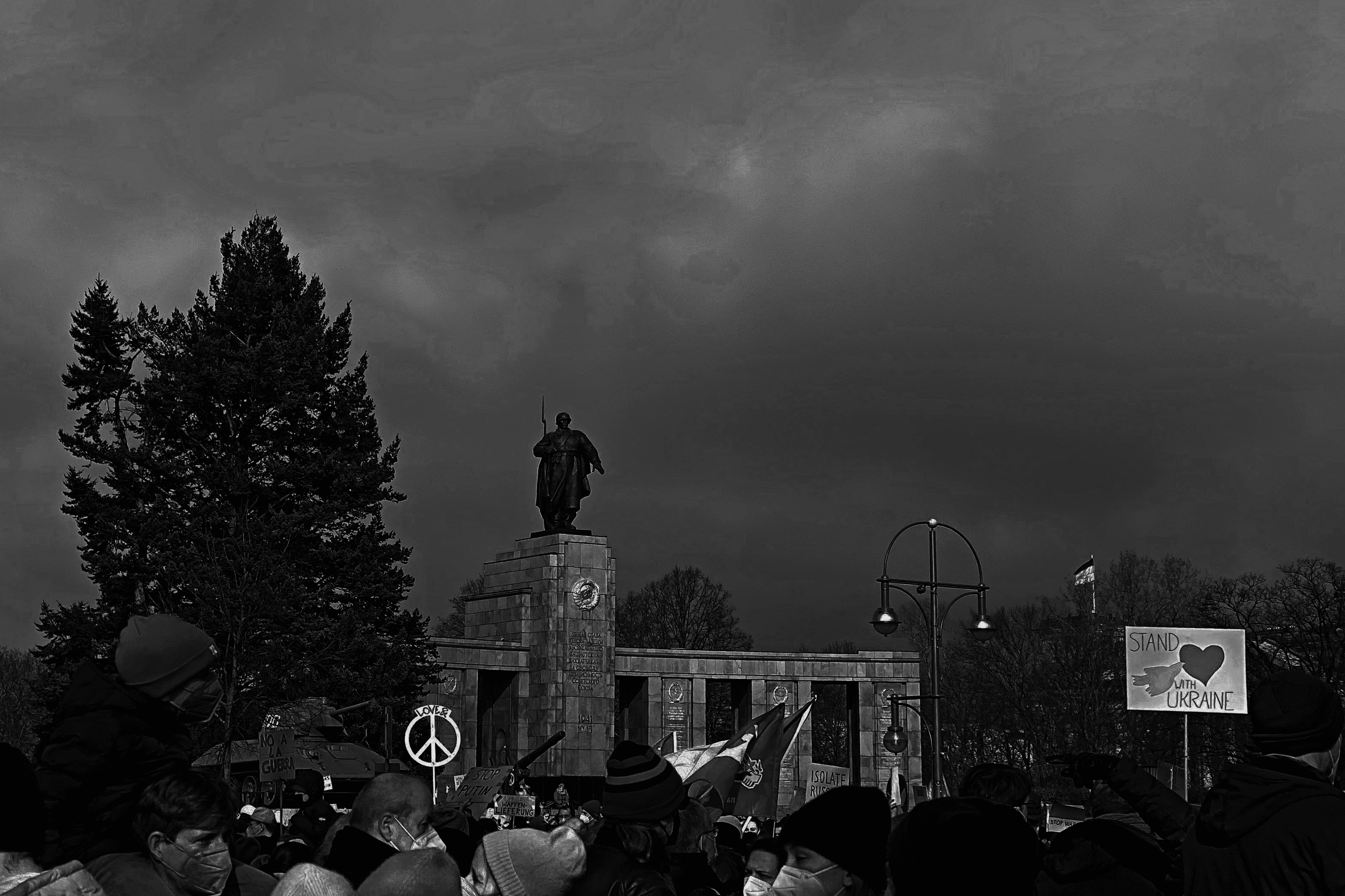  Love and Peace - Stand with Ukraine. Peace Demonstration in Berlin in Front of the Soviet War Memorial.