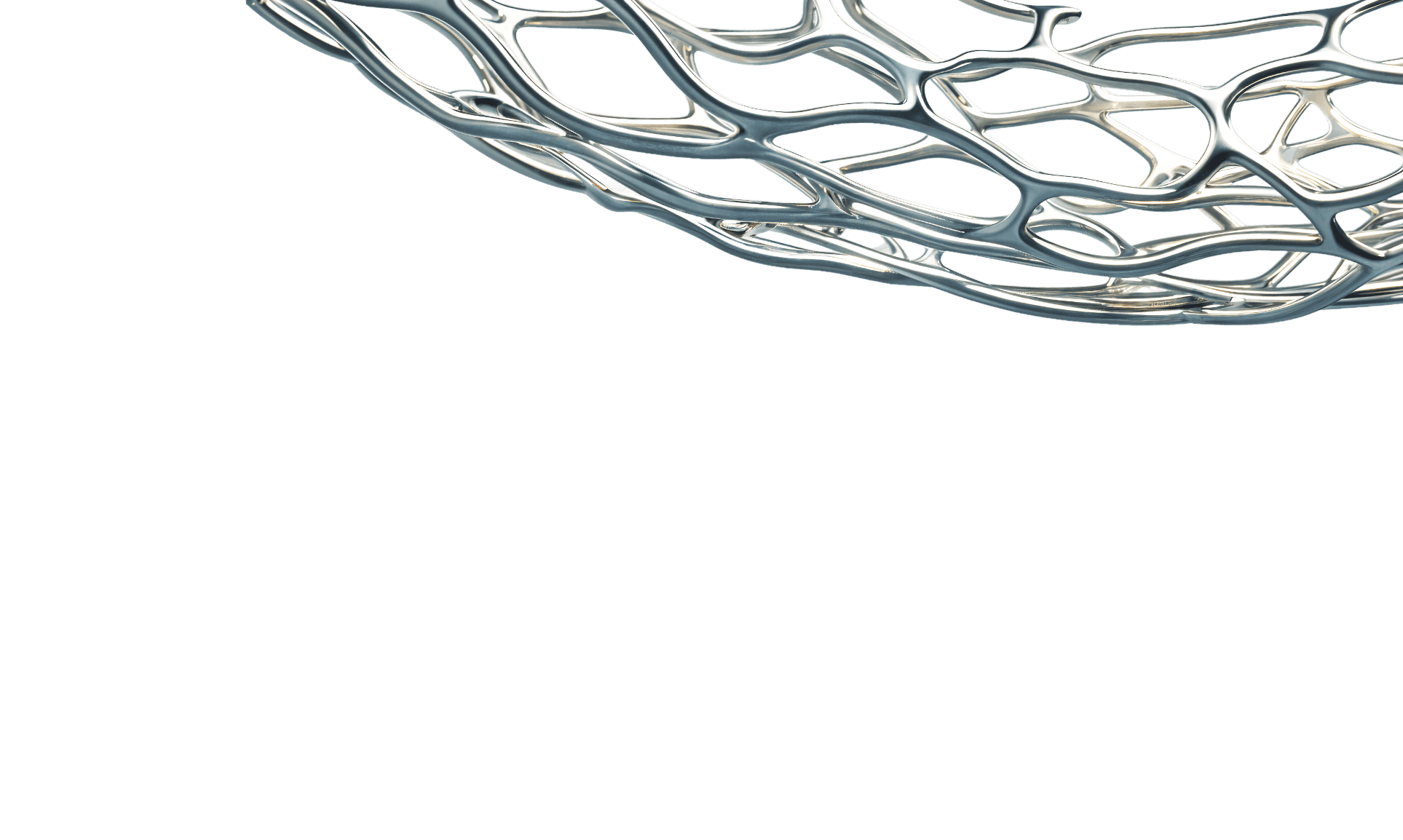 Futuristic silver lattice structure with organic web-like pattern