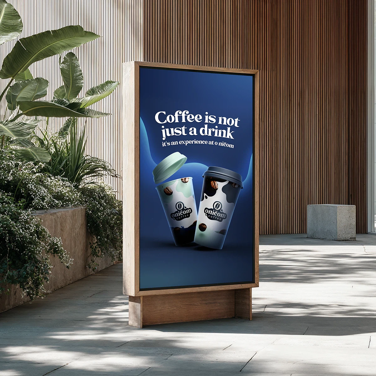 A promotional image featuring coffee cups with text: "Coffee is not just a drink. It's an experience in a cup."