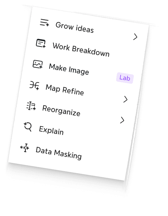 Grow ideas, Project Plan, Map Refine, Reorganize, Explain, Data Masking.